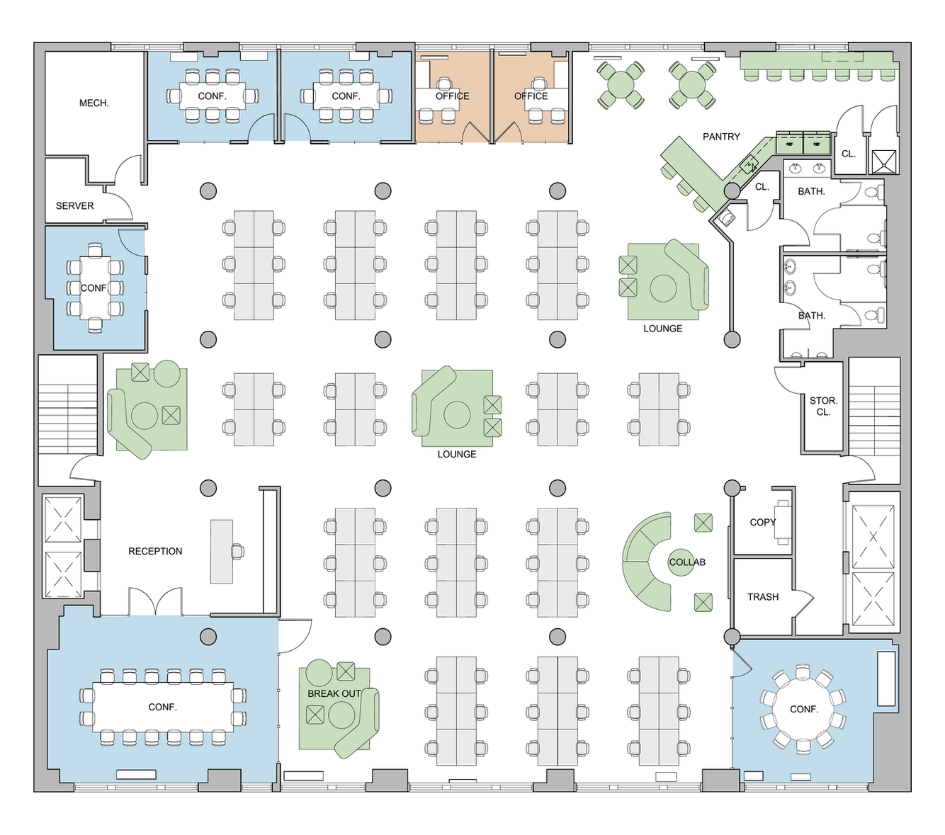 22 West 21st Street — test fit, 78 workstations